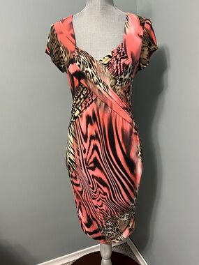 JOSEOH RIBKOFF Animal Print Ruched cocktail Dress women’s size 10